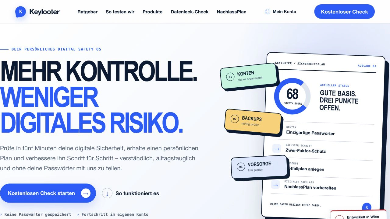 Keylooter – Plattform für persönliche digitale Sicherheit